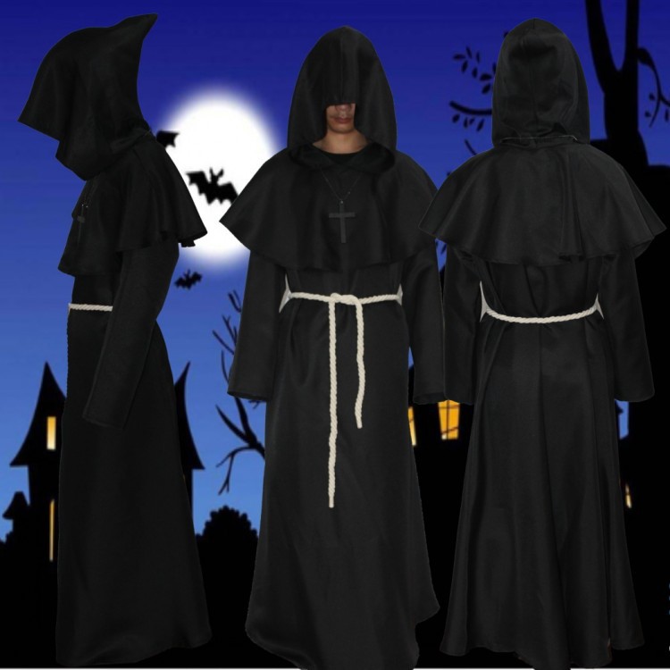 ٻҾ3 ͧԹ : ++++شΌչѡǪ شҷǧ ش Priest ҤѡǪ ͧ觡ؤҧ    vampire ٵ  Medieval Monk Priest Robe Black Hooded 