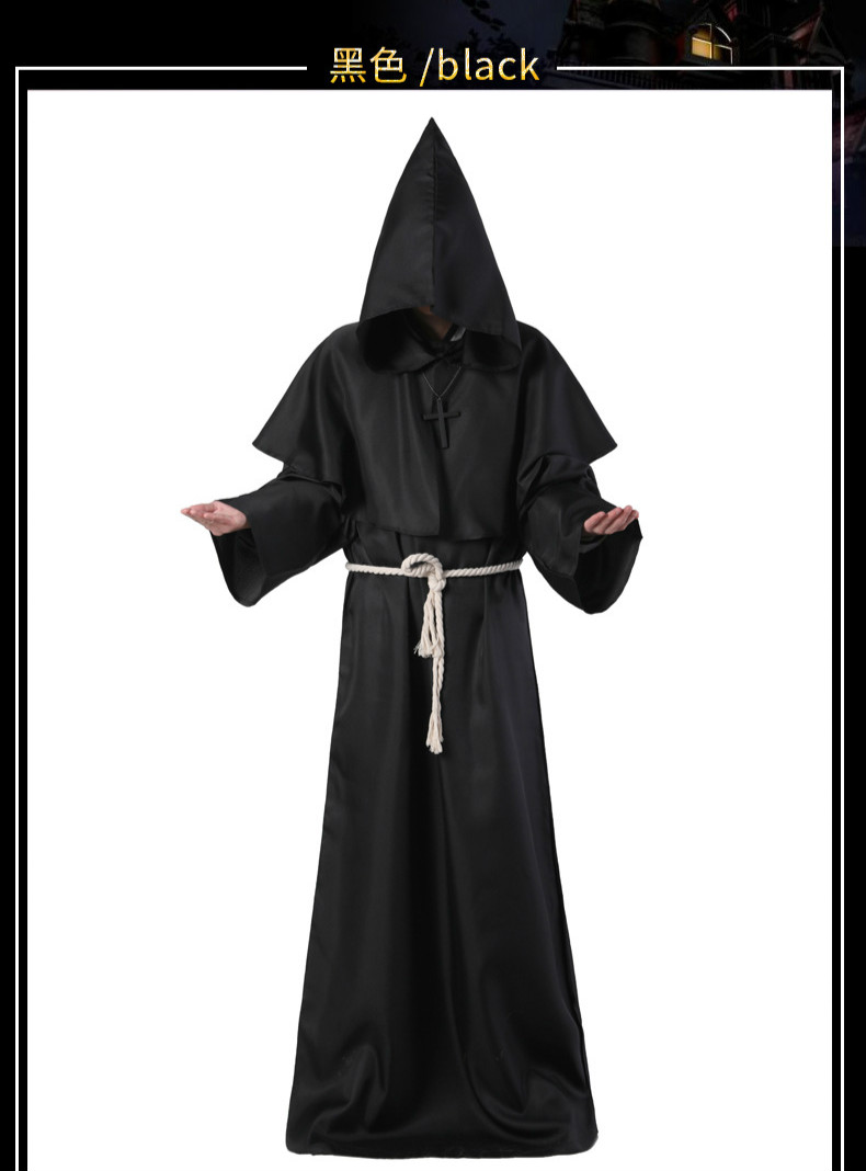 ٻҾ6 ͧԹ : ++++شΌչѡǪ شҷǧ ش Priest ҤѡǪ ͧ觡ؤҧ    vampire ٵ  Medieval Monk Priest Robe Black Hooded 
